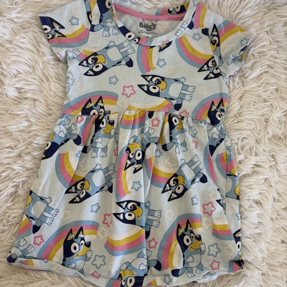 Bluey Kids Dress with Rainbow and Character Print